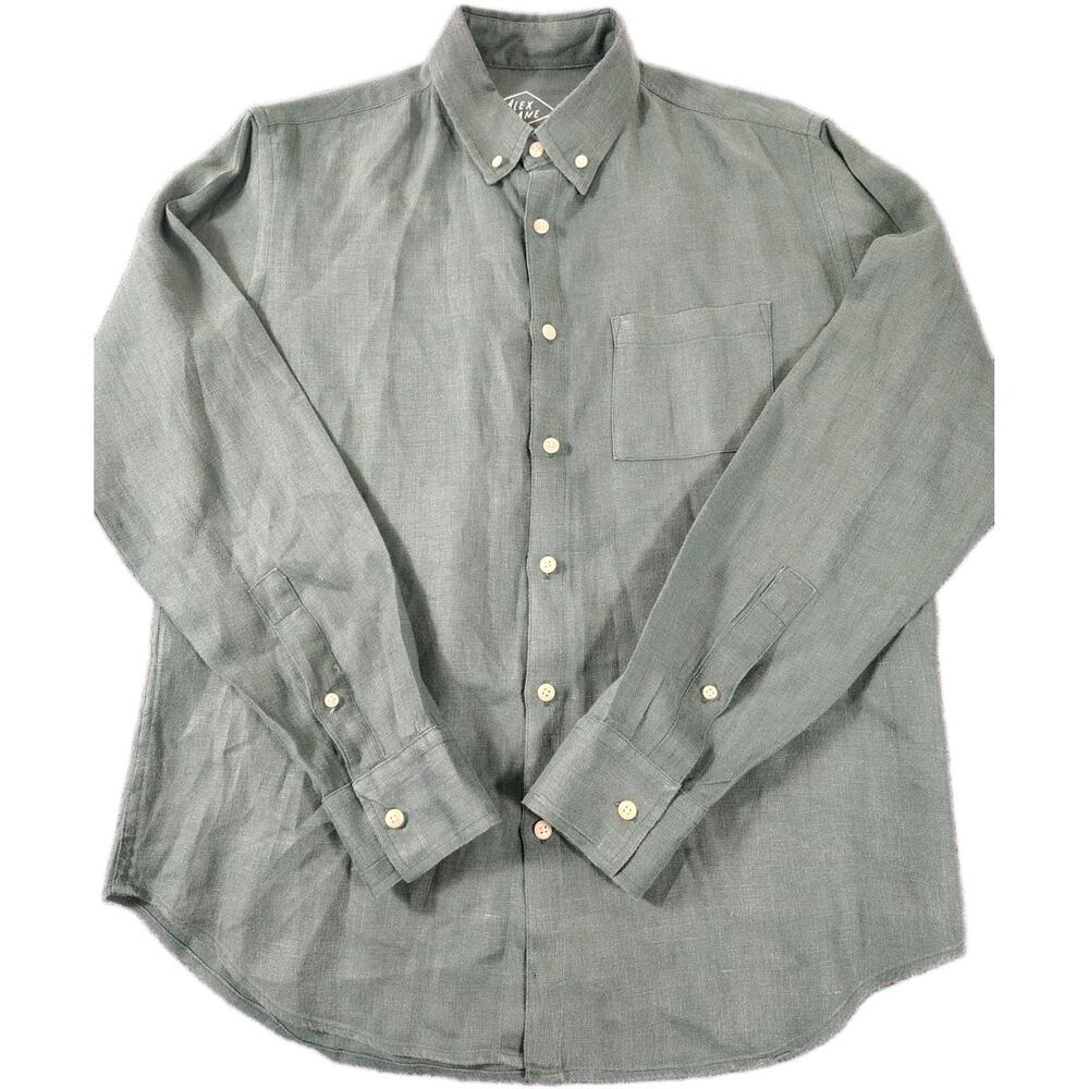 Alex Crane Playa Shirt Mens M Green 100% Linen LS Button Down Minimalist EUC